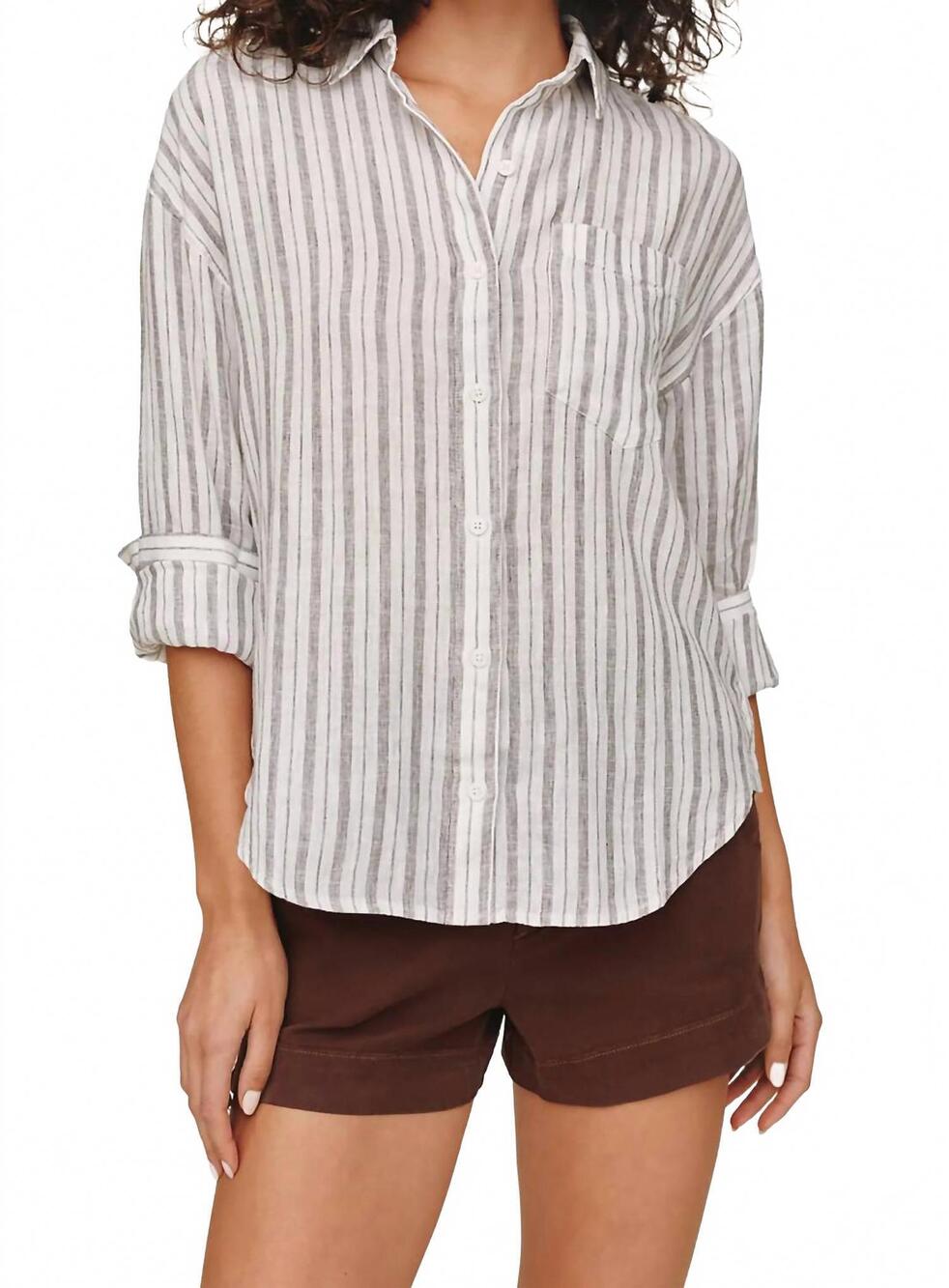 NEW BELLA DAHL stripe linen blend button-up top in driftwood